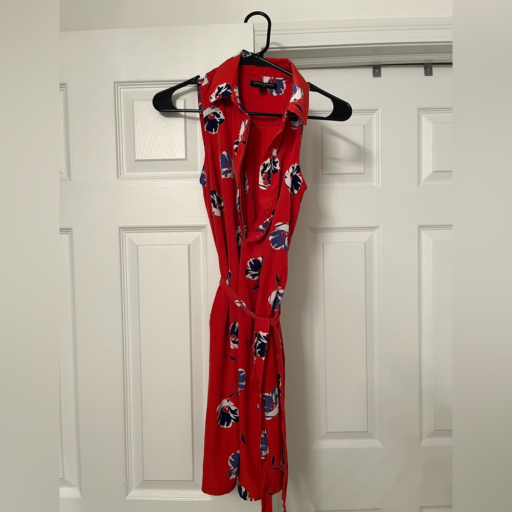 Banana Republic Red Floral Sleeveless Tie Dress
